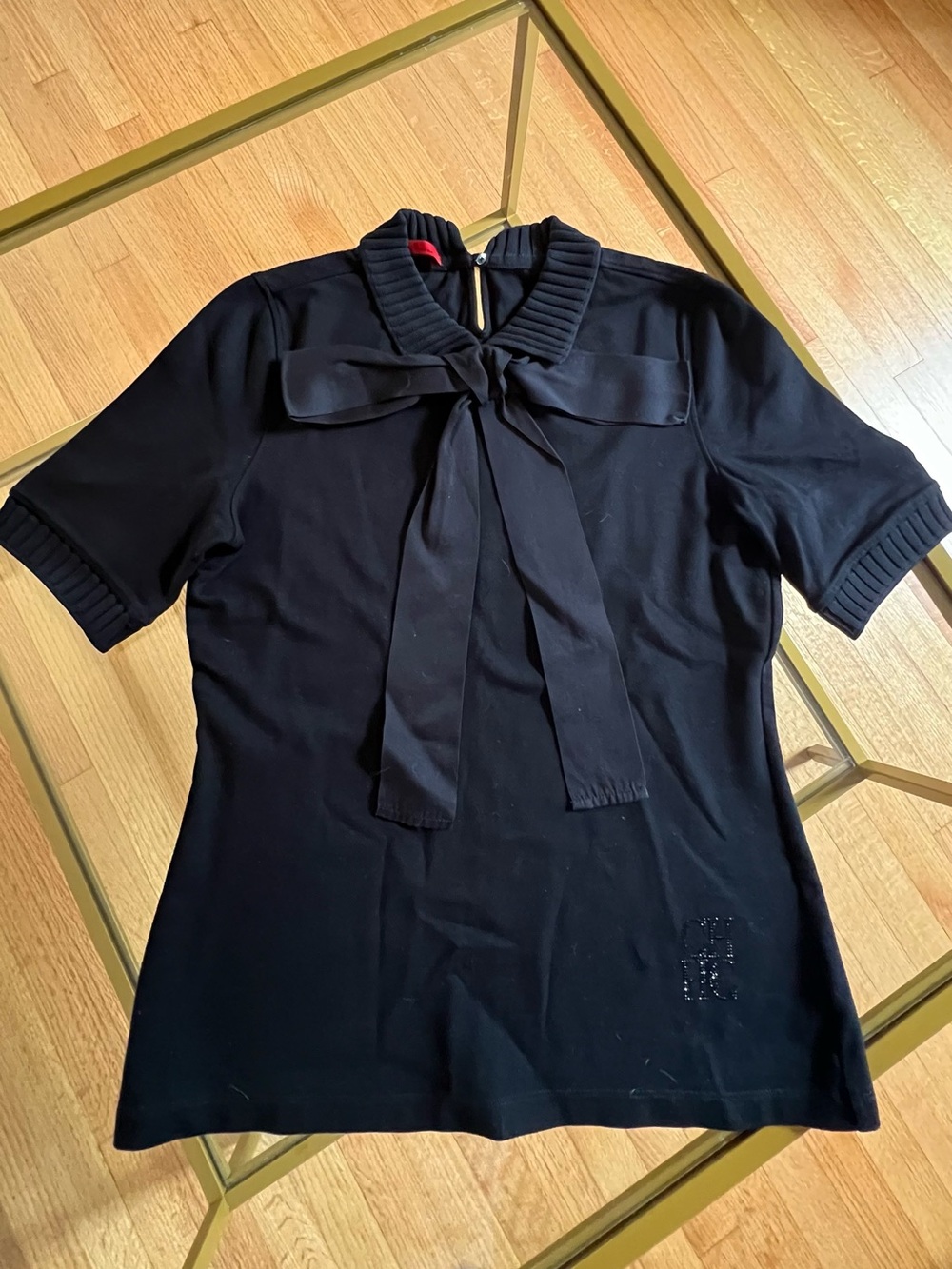 Carolina Herrera Size Small Black Short-Sleeve Bow Tie Knit Top